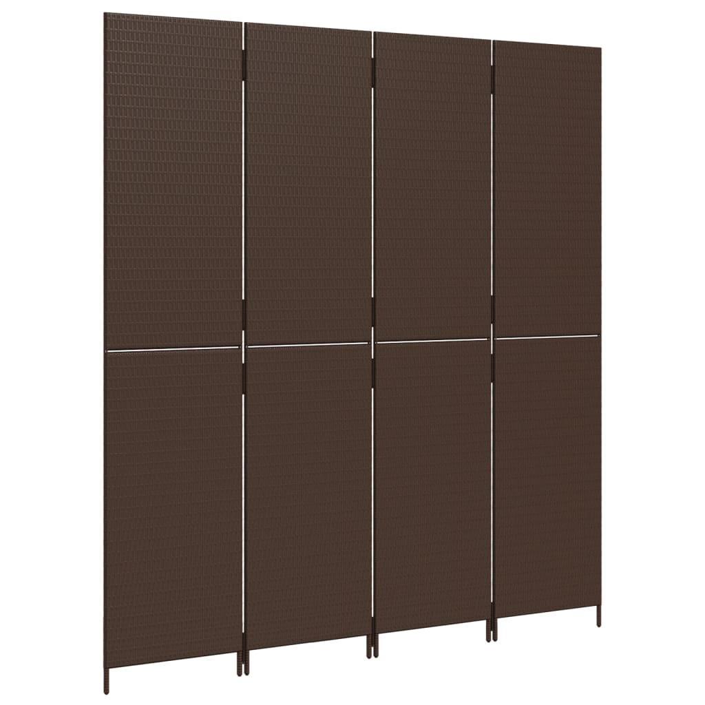 Room Divider 4 Panels Brown Poly Rattan